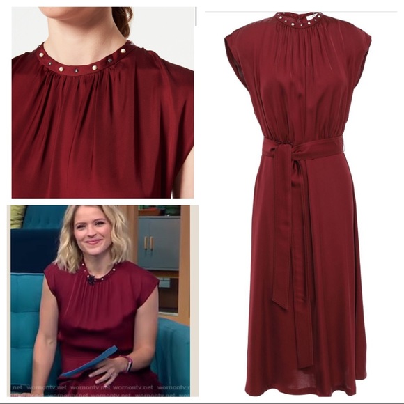 SANDRO Conique High-collar Dress In Rubis - Picture 5 of 7